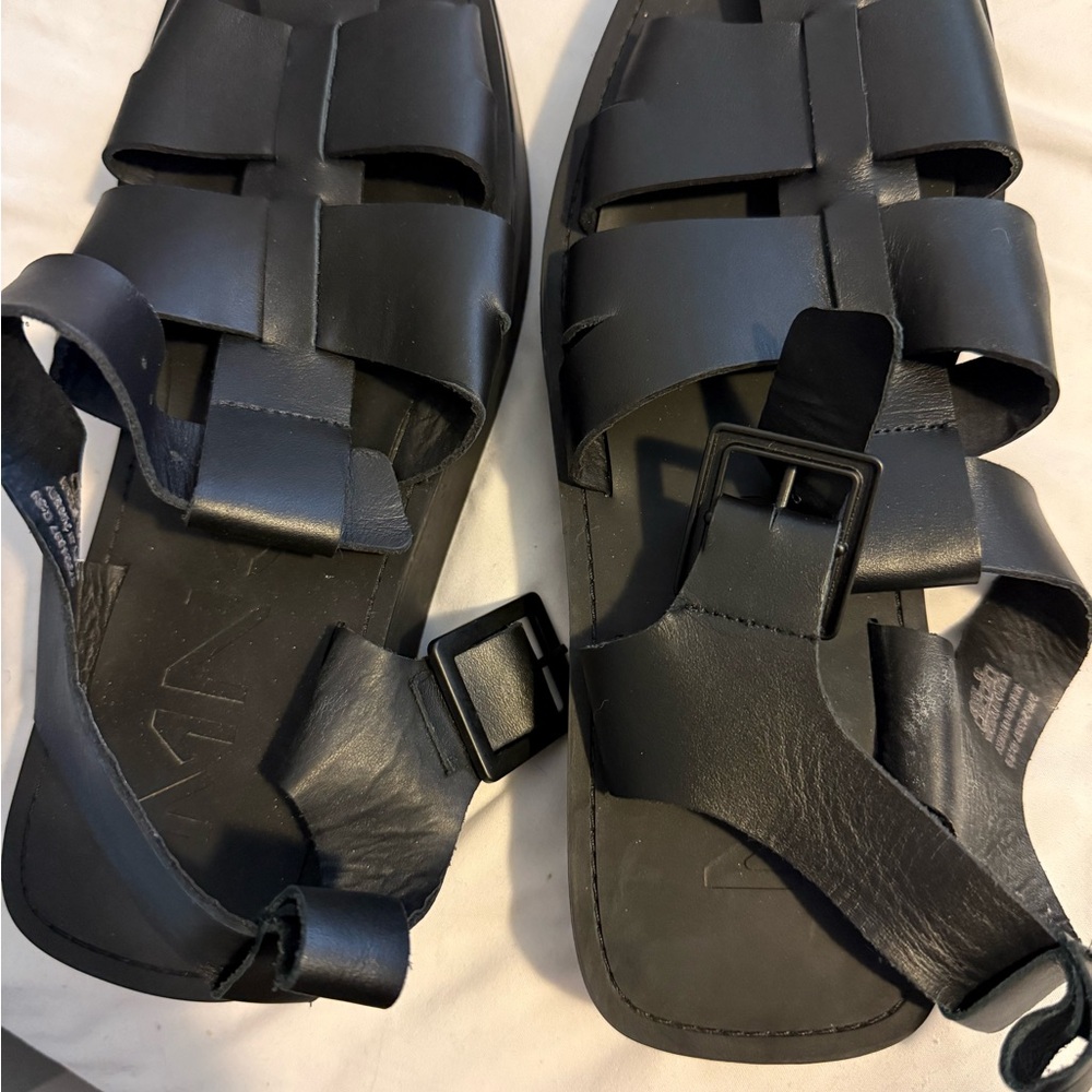 Mango Black Leather Espadrille Sandals